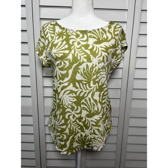 Rachel Zoe Tops - Rachel Zoe 100% Linen Tropical Print Boat Neck Cap Sleeve Top Size Small